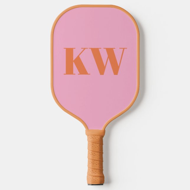 Raquette De Pickleball Initiales du Monogramme rose moderne personnalisée (Recto)