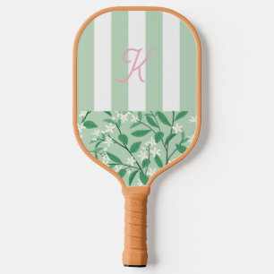 Raquette De Pickleball Initiales Florales Monogrammes Vert & Rose