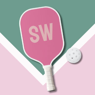 Raquette De Pickleball Initiales Monogramme Rose Moderne