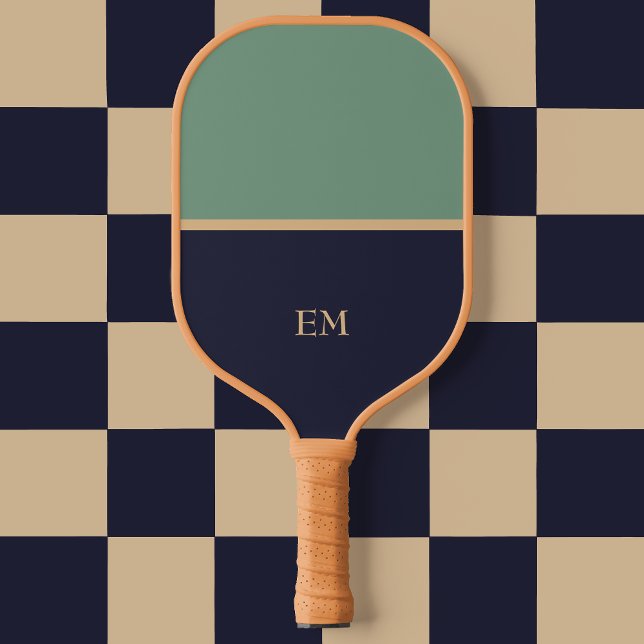 Raquette De Pickleball Initiales monogrammes minimaux modernes bleu et ve (Créateur téléchargé)