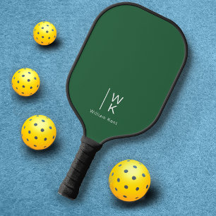 Raquette De Pickleball Initiales Monogrammes + Nom Simple & Propre Vert f