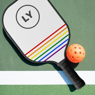 Raquette De Pickleball Initiales personnalisées gay pride triées Blanc
