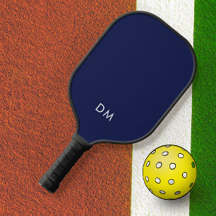 Raquette De Pickleball Initiales simples Élégant moderne bleu marine fonc