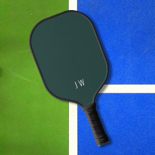 Raquette De Pickleball Initiales simples Élégant Moderne Forêt foncée Ver