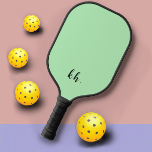Raquette De Pickleball Initiales simples Élégant Script Cursif Vert clair