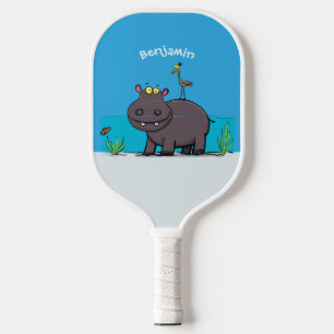 Raquette De Pickleball Ippopotame drôle mignon avec dessin animé d'oiseau