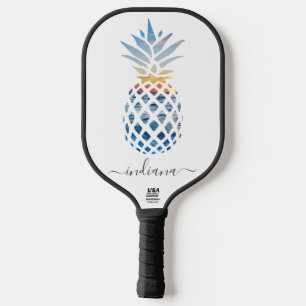 Raquette De Pickleball Joli Monogramme Ananas Plage côtière Nom du script