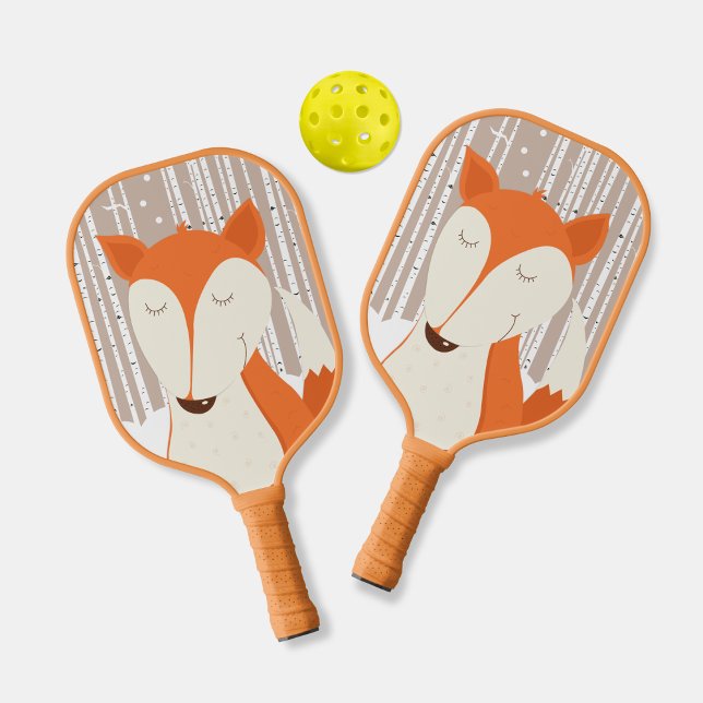 Raquette De Pickleball Joli renard rouge boisé Birch Trees (Red Fox Pickleball Paddles)