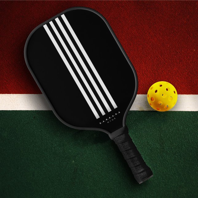 Raquette De Pickleball Joueur de Pickleball moderne Blancs noirs (Modern Pickleball Player Family Team Name Friends Tournament Black White Stripes Pickleball Paddle
)