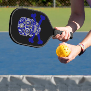 Raquette De Pickleball Jour Du Crâne De Sucre Bleu Du Crâne Mort Crossbon