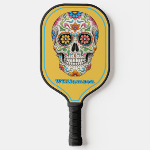 Raquette De Pickleball Jour du crâne de sucre floral des morts, orange