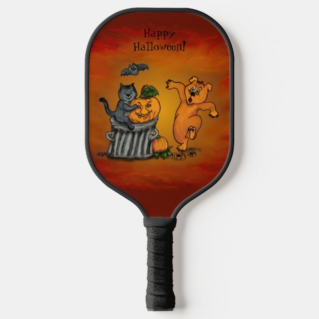 Raquette De Pickleball Joyeux Halloween ! Chien et araignée de chauve-sou (Recto)