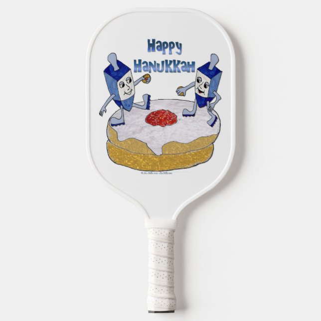 Raquette De Pickleball Joyeux Hanoukka Dancing Dreidels Sur Doughnut (Recto)