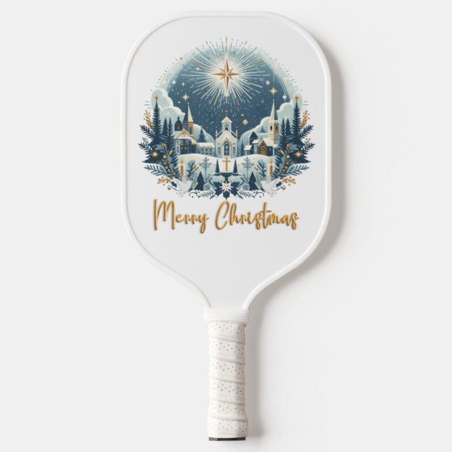 Raquette De Pickleball Joyeux Noël bleu et or (Recto)