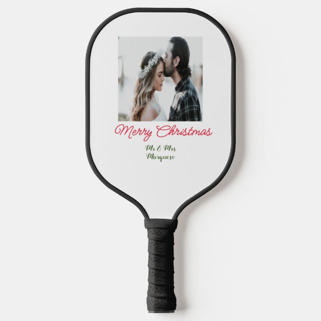 Raquette De Pickleball Joyeux Noël couple photo ajouter nom heureux vacan (Recto)