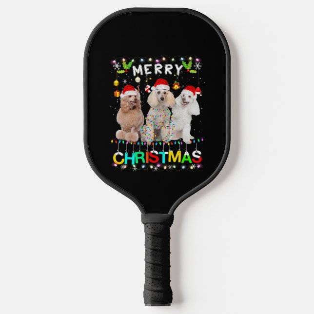 Raquette De Pickleball Joyeux Noël Poodé Chemise Santa Chapeau Lumières N (Recto)