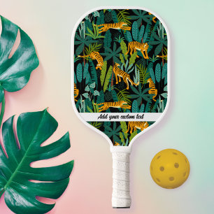 Raquette De Pickleball Jungle Tiger Palm Feuille Motif Nom du texte perso