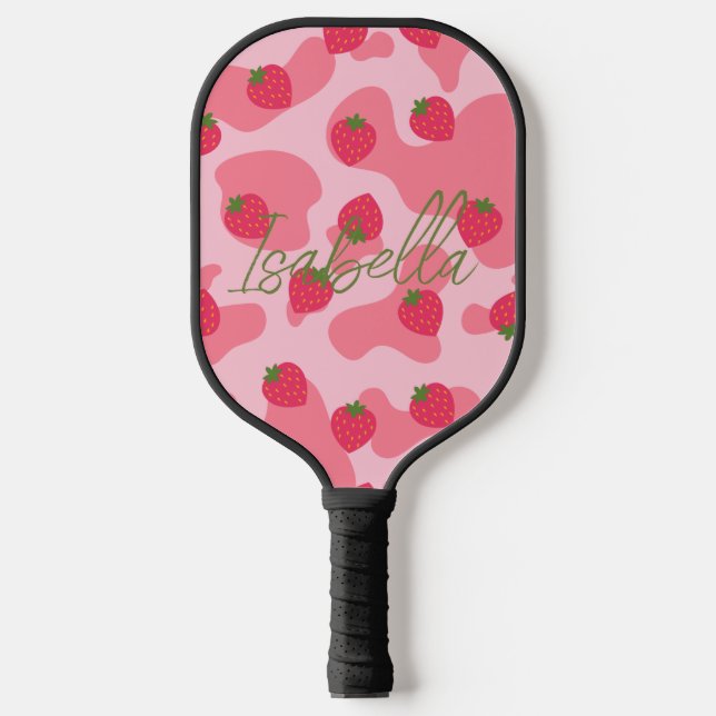 Raquette De Pickleball kawaii fraise vache personnalisée (Recto)