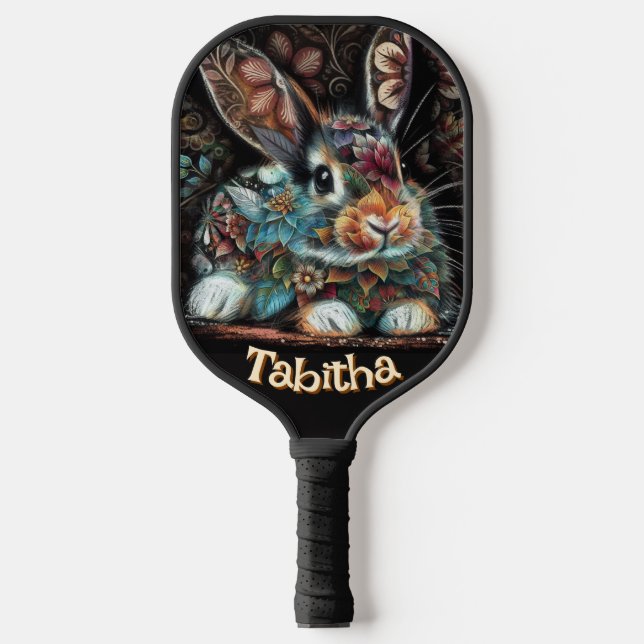 Raquette De Pickleball Lapin lapin Whimsical Floral Personnalisé (Recto)