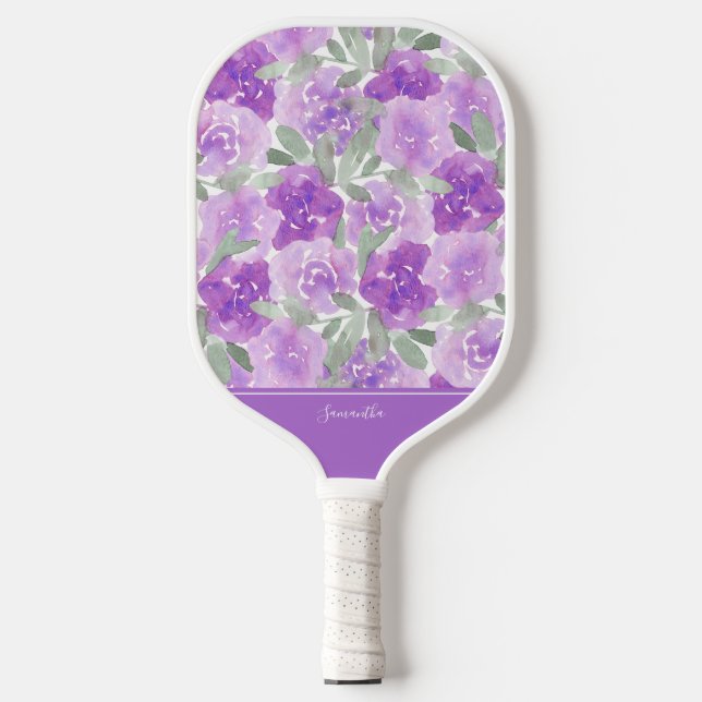 Raquette De Pickleball Lavande Purple Aquarelle Floral Personnalisé (Recto)