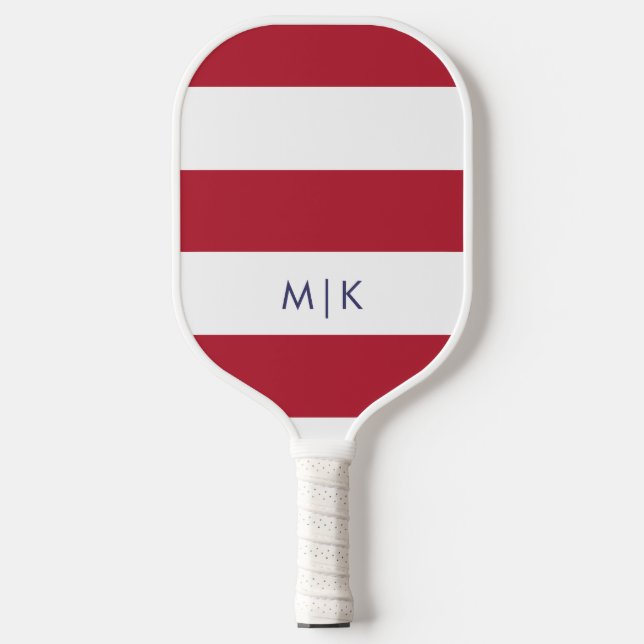 Raquette De Pickleball Les rayures patriotiques | Monogramme moderne (Recto)