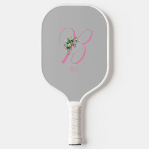 Raquette De Pickleball Lettre de monogramme gris rose B