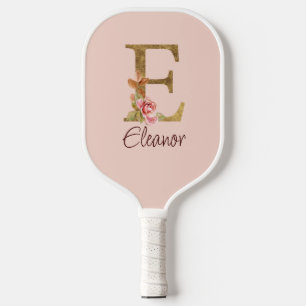 Raquette De Pickleball Lettre de nom personnalisée E Roses rose poudré fe