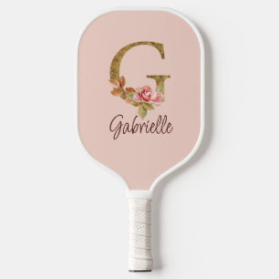 Raquette De Pickleball Lettre de nom personnalisée G Roses roses blush en