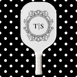 Raquette De Pickleball Lettre initiale de monogramme blanc orné vintage d