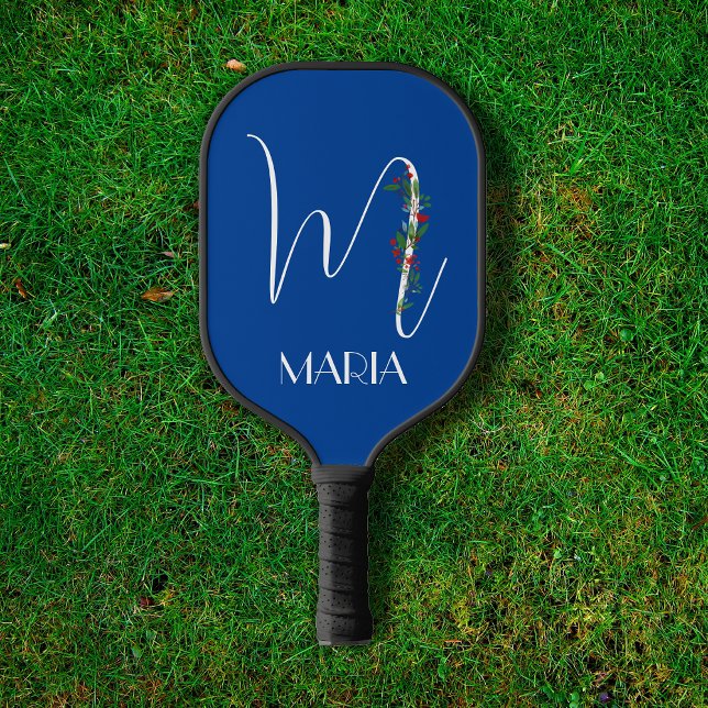 Raquette De Pickleball Lettre M monogramme rouge aquarelle maman bleu (Créateur téléchargé)