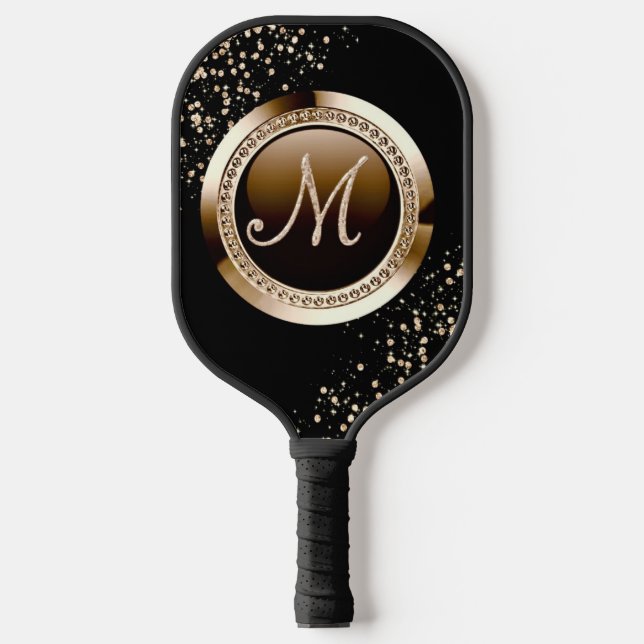 Raquette De Pickleball lettre parties scintillant dorée et noir (Recto)
