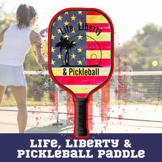 Raquette De Pickleball Liberté de Vie Personnalisée & Pickleball (Personalized Pickleball Paddle American Flag Funny Saying)