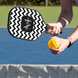 Raquette De Pickleball Lignes simples de motif en chevron noir Monogram