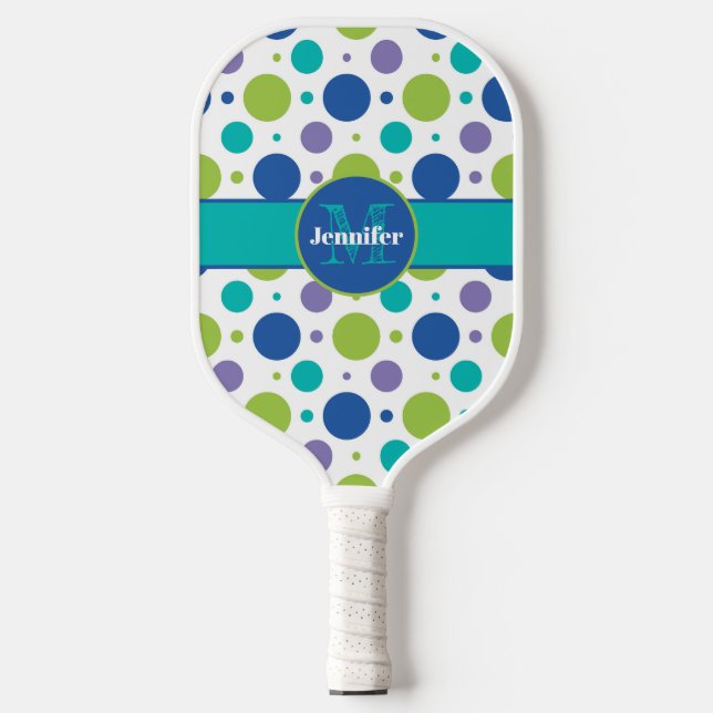 Raquette De Pickleball Lime de point Polka personnalisée, Violet, Turquoi (Recto)