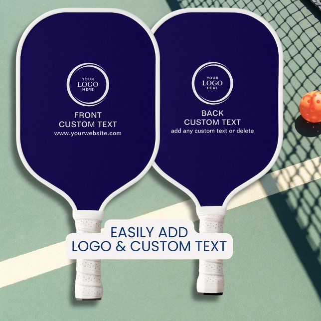 Raquette De Pickleball Logo Entreprise Personnalisé Et Texte Simple Bleu (Créateur téléchargé)