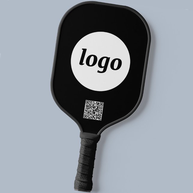 Raquette De Pickleball Logo simple QR Code Entreprise Noir (Logo and QR code business promotional pickleball paddle)