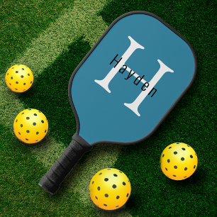 Raquette De Pickleball Lune Bleue Moderne Monogramme Cute Trendy Simple