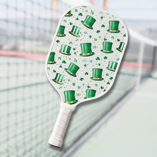Raquette De Pickleball Luxueux Chapeaux Verts et Trèfles Or Blanc