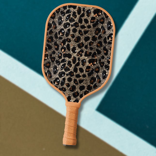Raquette De Pickleball Luxury Glitter Brown Black Gold Leopard Pattern (Créateur téléchargé)