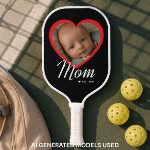 Raquette De Pickleball Maman a établi un script Cœur rouge Photo Noir