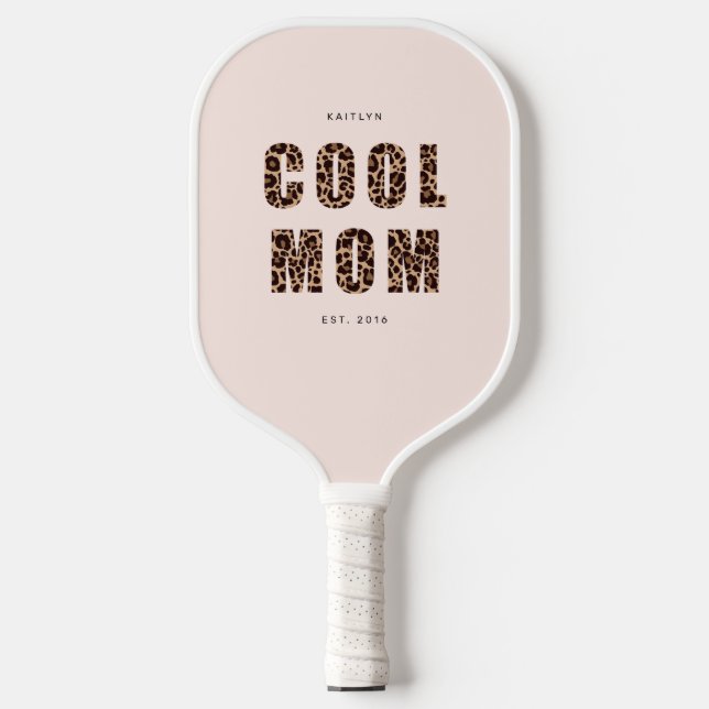 Raquette De Pickleball Maman Cool Empreinte de léopard | Année du nom (Recto)