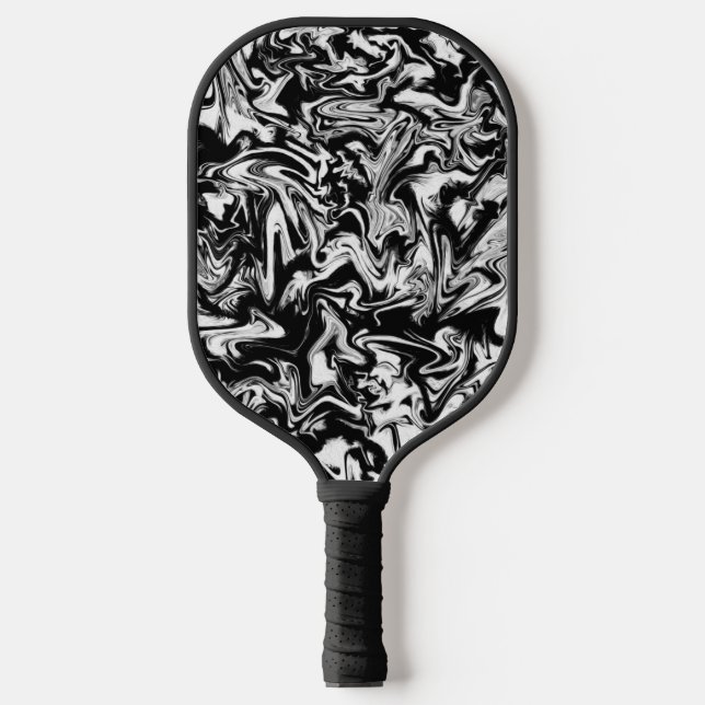 Raquette De Pickleball Marbleized Noir et Blanc Moderne Artwork Abstrait (Recto)