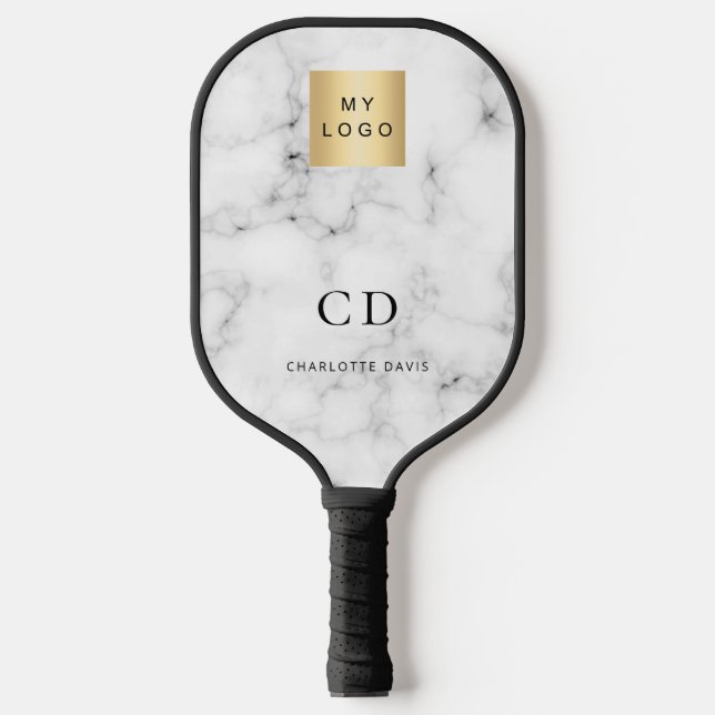 Raquette De Pickleball Marbre monogramme initiales nom commercial logo (Recto)