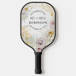 Raquette De Pickleball Mariage Personnalisé Floral Or