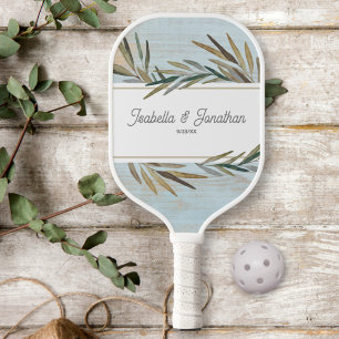 Raquette De Pickleball Mariage Rustic Wood Grain Couple Nom Date Personna