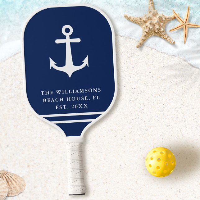 Raquette De Pickleball Marine Blue White Beach House Ancre nautique (Créateur téléchargé)