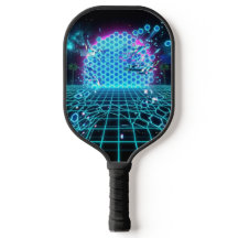 Matrice Néon Bleu Glitch Aqua Futuriste Pickleball