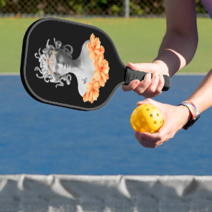 Raquette De Pickleball Medusa Gorgon Mythologie grecque Orange Floral