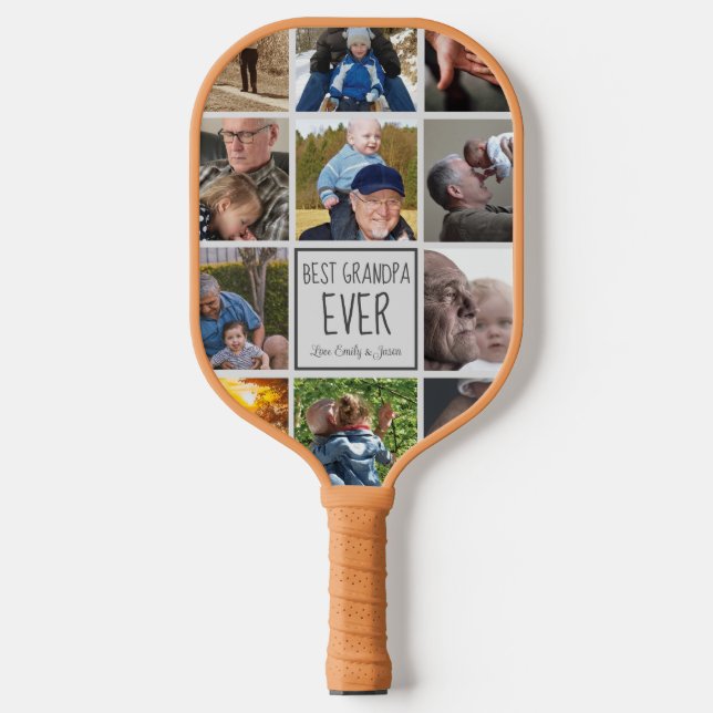 Raquette De Pickleball Meilleur grand-père jamais photo collage texte tan (Recto)
