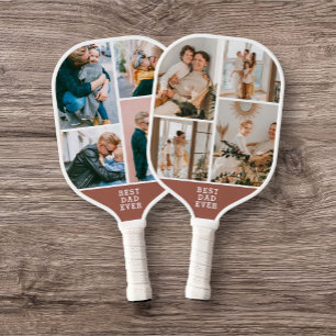 Raquette De Pickleball Meilleur papa Ever 8 photo Collage Brown